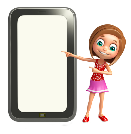 kid girl with Tabの写真素材