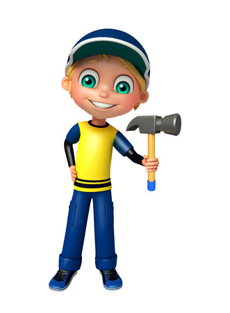 kid boy with hammerの写真素材