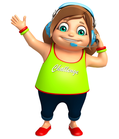 kid girl with Head Phoneの写真素材