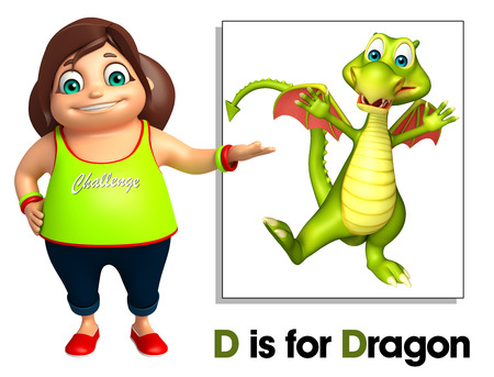 Kid girl pointing Dragonの写真素材