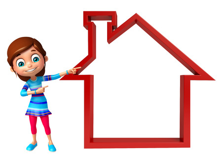 Kid girl with Home signの写真素材