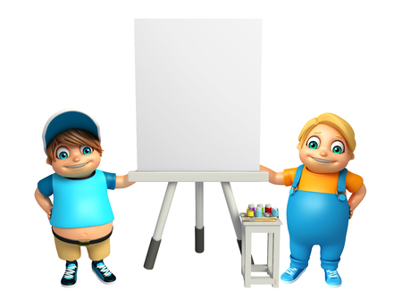 kid boy with white boardの写真素材