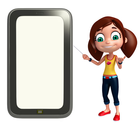 kid girl with Tabの写真素材