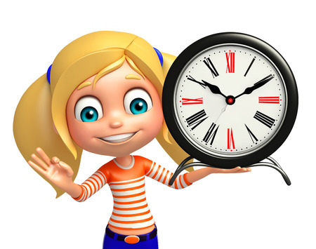 kid girl with Clockの写真素材