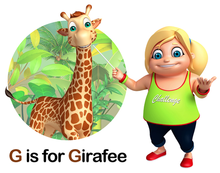 Kid girl pointing Girafeeの写真素材