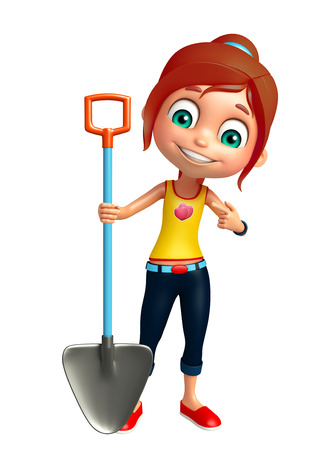 kid girl with Digging shovelの写真素材