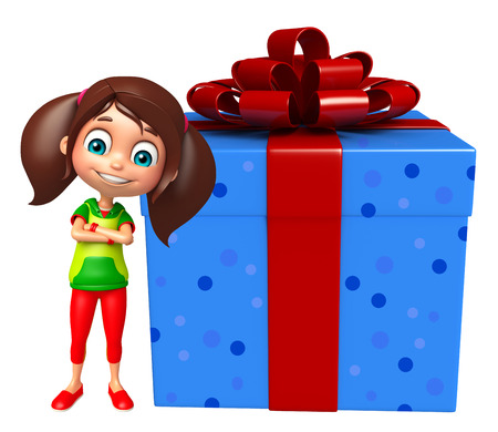 kid girl with Gift boxの写真素材