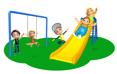 Kid boy and girl with Playing in gardenの写真素材