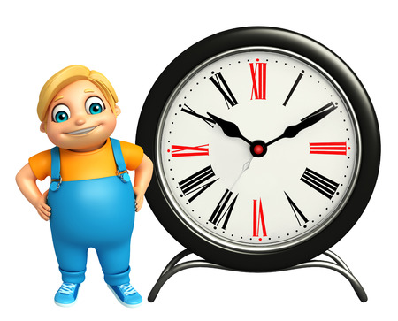kid boy with  Clockの写真素材