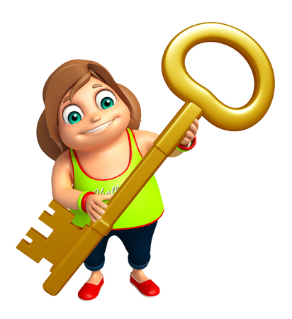 kid girl with  Keyの写真素材