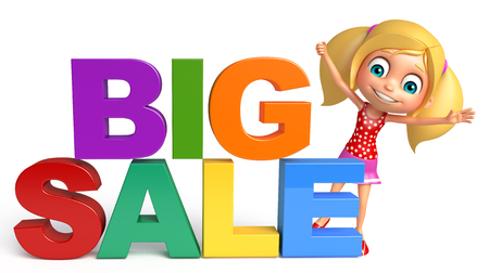 kid girl with Big sale signの写真素材
