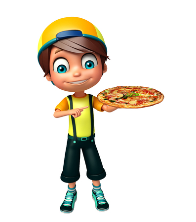 kid boy with pizzaの写真素材