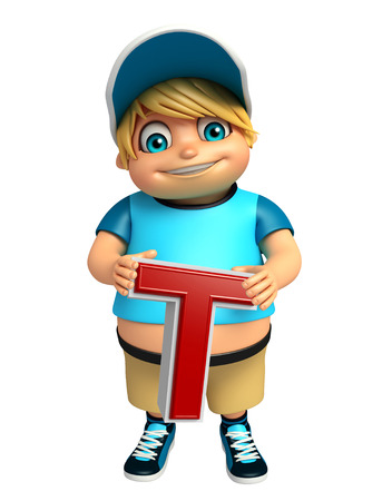 kid boy with T alphabateの写真素材