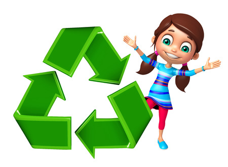 kid girl with Recycleの写真素材