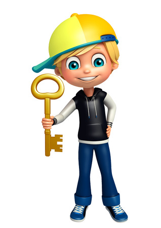kid boy with keyの写真素材