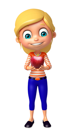 kid girl with Appleの写真素材
