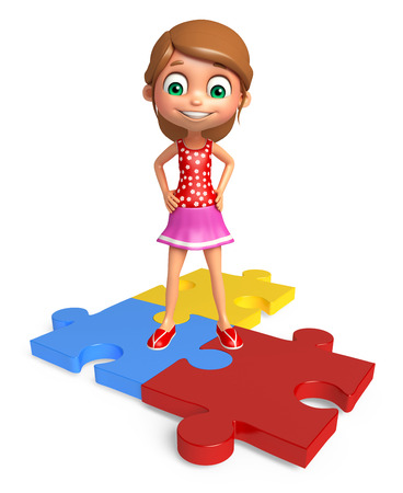 kid girl with Puzzelの写真素材
