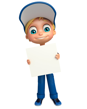 Kid boy with White boardの写真素材