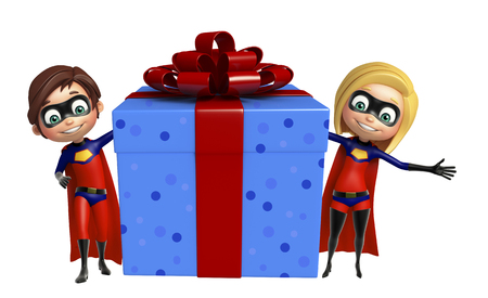 Superboy and Supergirl with Giftboxの写真素材