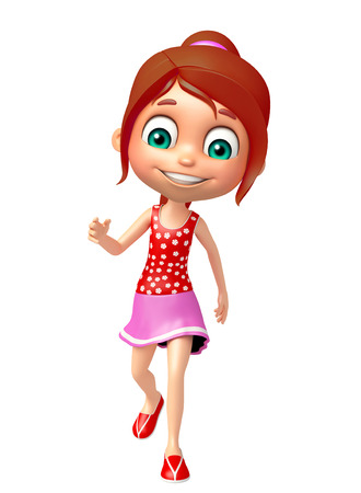 kid girl with Walking poseの写真素材
