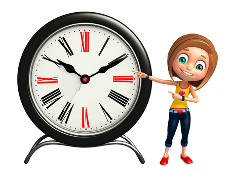kid girl with Clockの写真素材