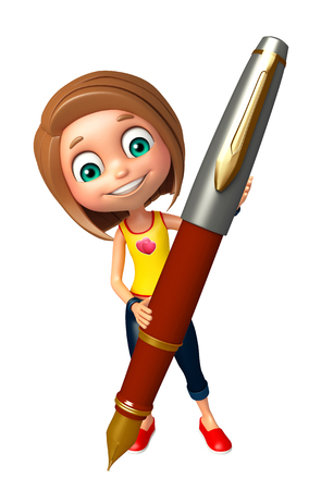 kid girl with Penの写真素材