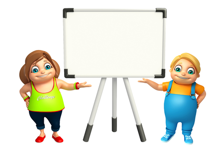 kid girl and kid boy with Display boardの写真素材
