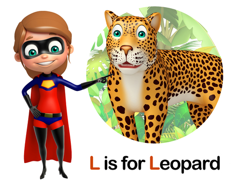 Super girl pointing Leopardの写真素材