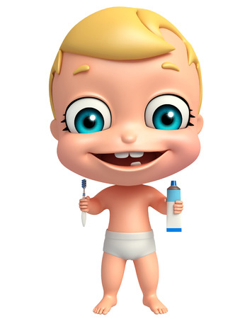 cute baby with Tooth brush and pasteの写真素材