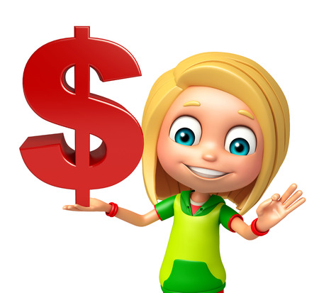 kid girl with dollar signの写真素材