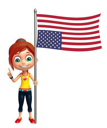 kid girl with Flagの写真素材