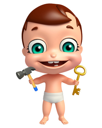 cute baby with Hammer & Keyの写真素材