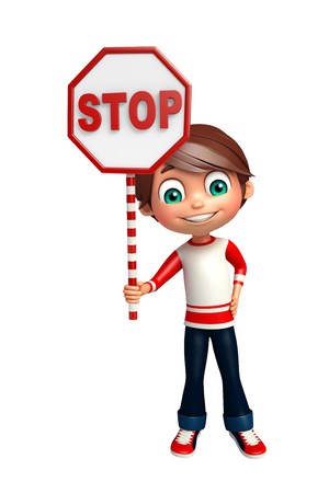 kid boy with stop signの写真素材