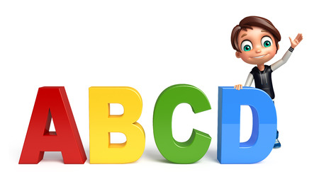 kid boy with abcd signの写真素材