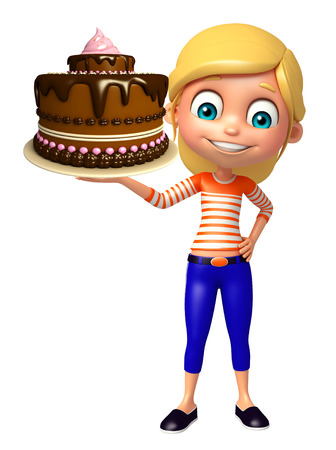 kid girl with Cakeの写真素材