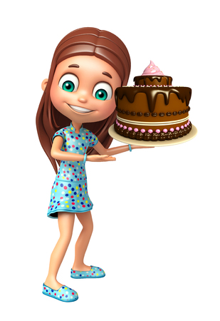 kid girl with Cakeの写真素材