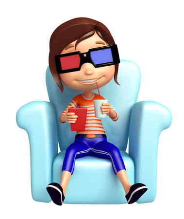 kid girl with 3D goggleの写真素材