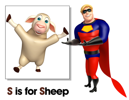 Super hero pointing Sheepの写真素材