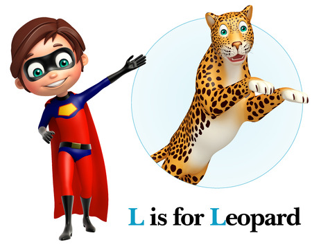 Super boy pointing Leopardの写真素材