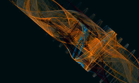 Digital painting inspiration of abstract oil smudges and strokes of orange blue color on black....