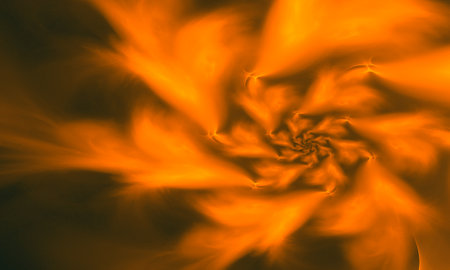 Expressive abstract splash of orange fiery flammable substances, blazing tongues of fire or smoke in...