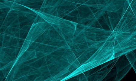 Elegant turquoise 3d veil or shroud or cobweb. Digital multilayered net. Folds and layers of silky membrane. Great as background for cards, cover, print for electronics, poster.の写真素材