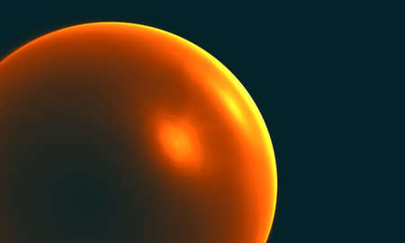 Part of orange glowing metallic 3d sphere, celestial body or balloon in far deep black space....
