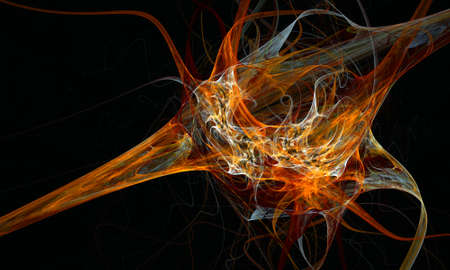 Expressive passionate 3d artwork in fiery red brown color in deep dark space. Dynamic rushing...