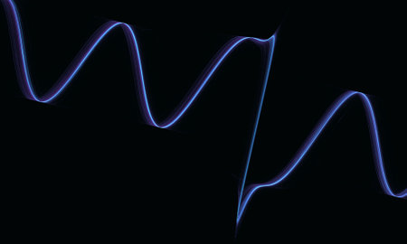 Digital 3d amplitude of sound wave, rhythm or graph in neon purple violet color on dark background. Minimal laconic simple and symbolic electronic design. Great as cyber art.の写真素材