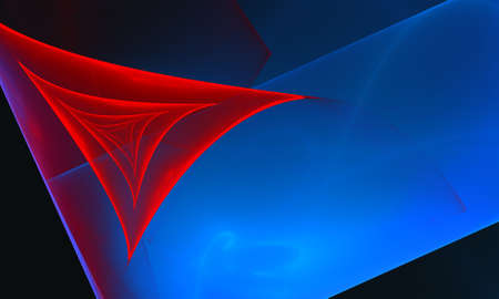 Graphic red blue geometric triangular 3d helix on dark turquoise background with steam. Festive decorative design element. Great as cover print for cards, certificates, packages.の写真素材