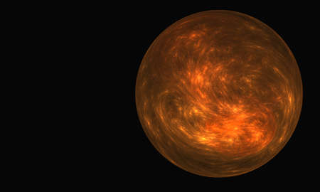 Fiery 3d sphere, orange celestial body or red planet in far deep black space. Minimal simple digital artistic representation of space and infinity. Fictional fantasy great for desiの写真素材