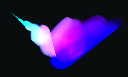 Bright poster illustrating colorful smudges of blue violet digital paint on black background. Decorative 3d print, element or creative artwork great for design, for interior.の写真素材