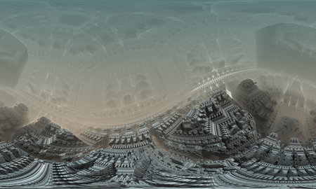 Wavy spherical panorama of fictional urban pattern, temple structure or 3d map of ancient fortress....