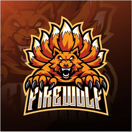 Fire wolf esport mascot logo designのイラスト素材